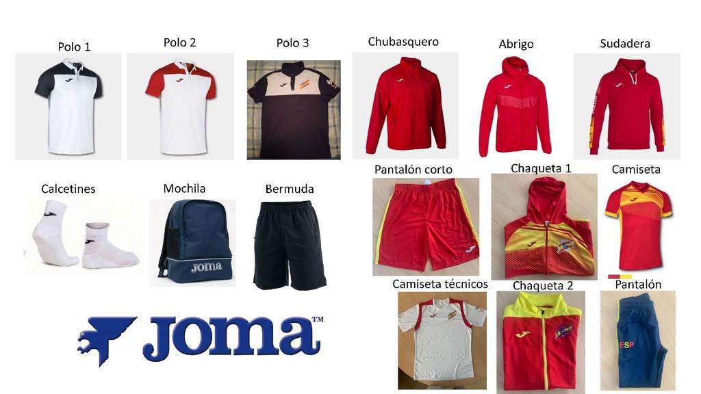 4. Indumentaria La FEDS ha seleccionado para cada uno de los asistentes a los Juegos Sordolimpicos la indumentaria de JOMA para representar al equipo nacional.