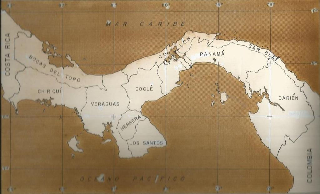 Mapa 1.0 Mapa político de la República de Panamá en 1980, cuando solamente existía la Comarca de San Blas, ahora Comarca Guna Yala, y no se habían creado legalmente las otras comarcas indígenas.