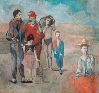Ilustración 2. Familia de saltimbanquis (1905), Pablo Picasso. Alberti nos adelanta a través de la pregunta «Quién sabrá de la suerte de la línea, / de la aventura del color?