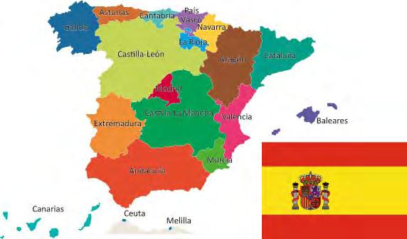15 Título Preliminar Este es el mapa de España con sus comunidades autónomas. La bandera de España es roja y amarilla.