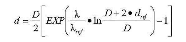 para superficies de sección circular: donde: λref : conductividad térmica de referencia, igual a 0,04 W/(m K) a 10 C.