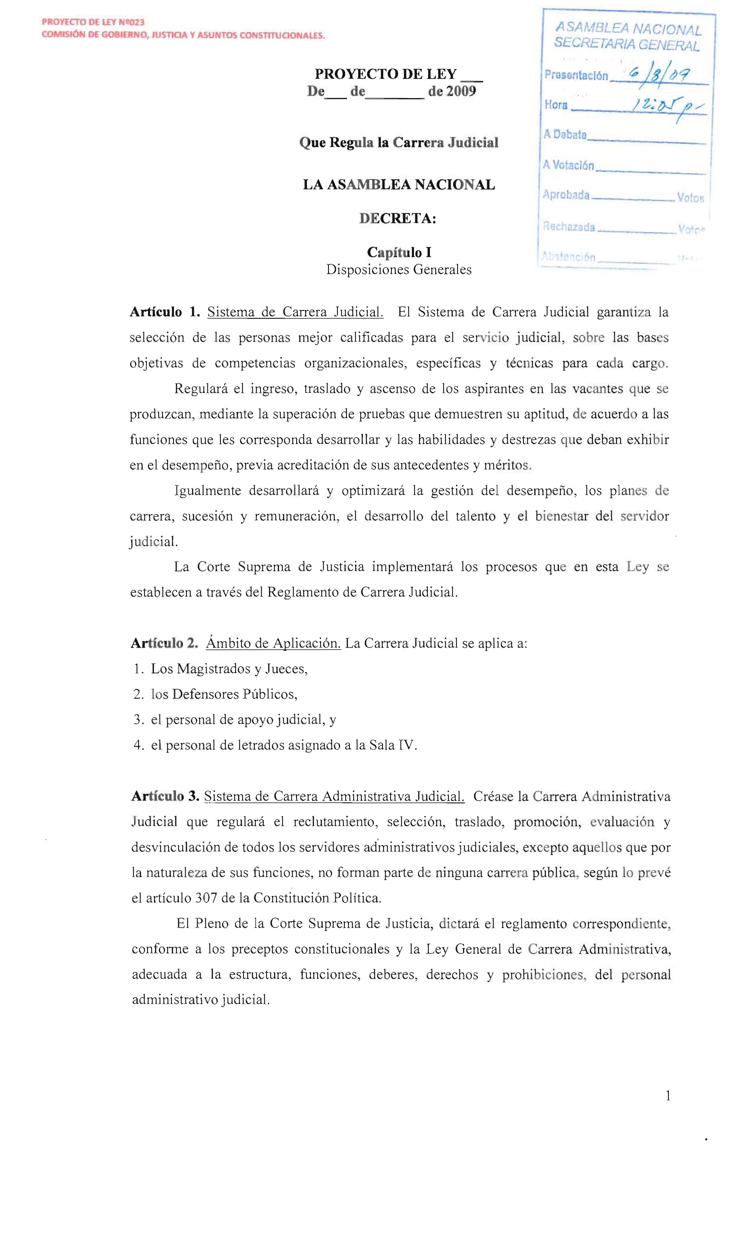 PROYl(1"O DE ley Nt023 COMISIÓN DE GOBIERNO, JUSTICIA V ASUNTOS CONSnruOONAlES.