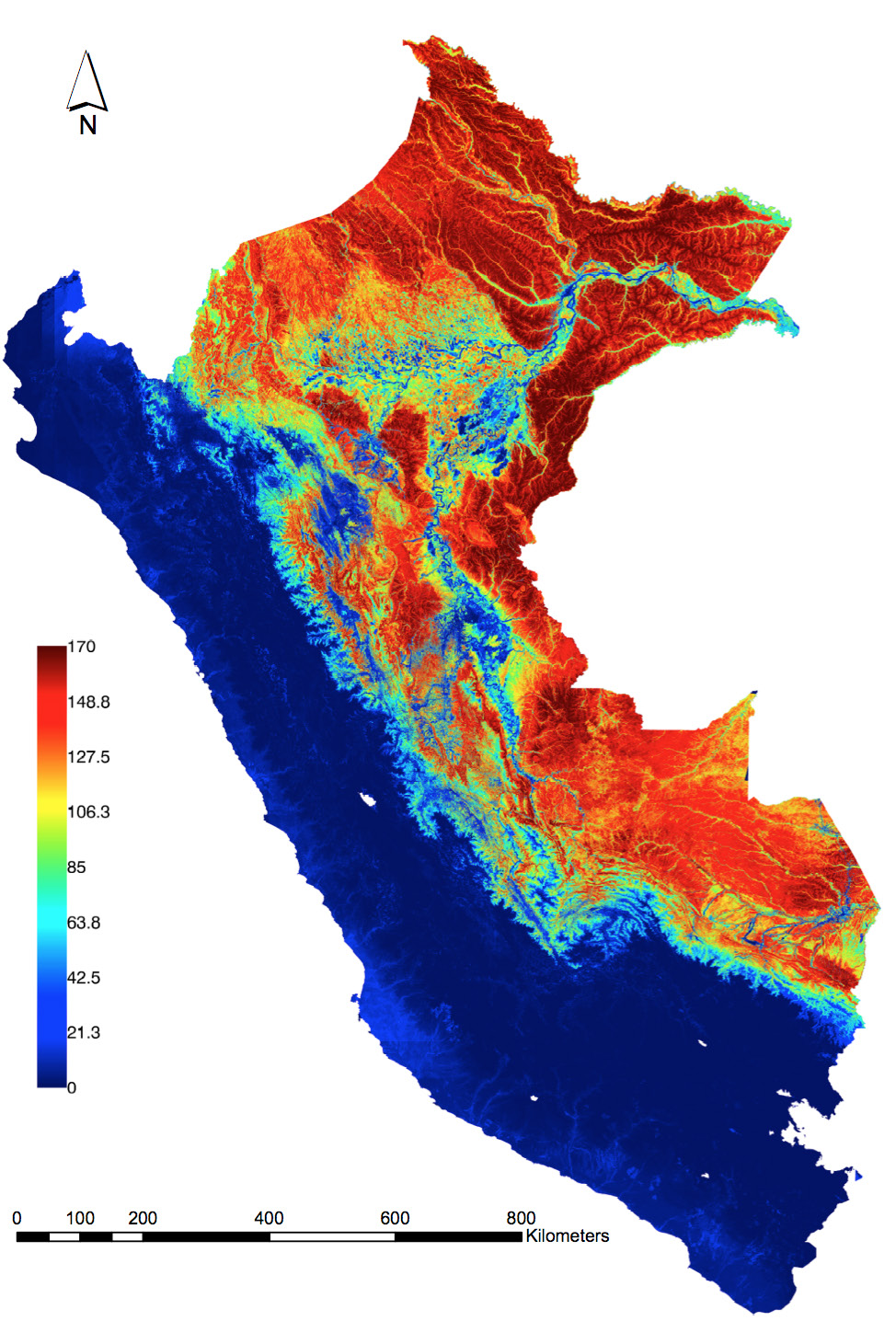 Apéndice N 2 1 4 5 3 3 1 Figura S1 Mapa de la densidad de carbono sobre el suelo del Perú, con las notas (1) hasta (8) según se