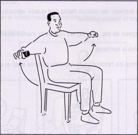 4.2 Ejercicios de Fortalecimiento Levantar los brazos Fortalece los músculos del hombro. Siéntese en una silla, con su espalda derecha.