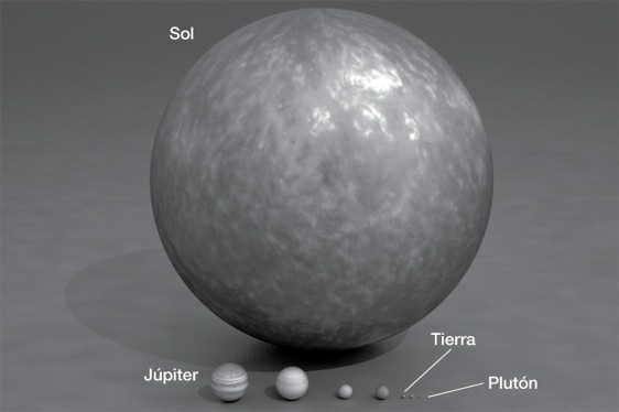 A esta escala, la Tierra tiene el tamaño de una pepita de uva, y mejor haremos en no decir nada de Plutón.