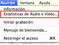 Para obtener datos de audio y vídeo mientras está en la ventana Reunión: Windows Seleccione Estadísticas de > audio & y vídeo de la reunión Mac Seleccione