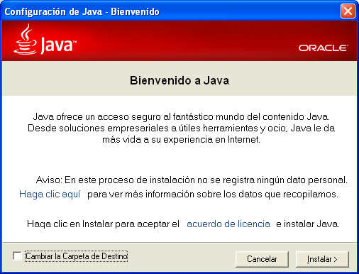 Ilustración 4: Instalación JVM La siguiente ventana solicita la instalación de una barra de herramientas en el navegador.