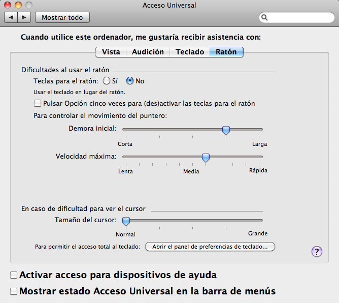 Figura 32 Sección Ratón en Acceso Universal Más información: http://www.apple.com/es/accessibility/macosx/physical.