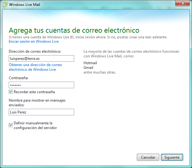 4. Ya tiene Windows Live Mail instalado en el equipo. Ahora, deberá agregar su cuenta de Terra.