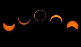 - 19 - Gracias a una coincidencia de la naturaleza podemos observar tanto eclipses totales como anulares, dado que si la Luna estuviese mas lejos de la Tierra, o fuese mas pequeña su superficie no