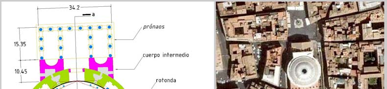 DESCRIPCIÓN DEL EDIFICIO El Panteón se compone de un prónaos octástilo, un cuerpo intermedio y una rotonda. 3 El prónaos tiene 34.20 m de ancho y 15.6 m de profundidad. Las columnas tienen 1.
