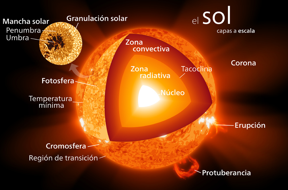 Corona: Está formada por un gas a presión más baja que la presión atmosférica y temperaturas de varios millones de grados celsius.