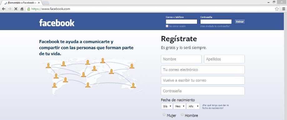 Como acceder Para tener acceso a Facebook sólo hay que entrar en su página web y rellenar un formulario indicando tus datos personales. Dispones de una versión del portal en español.