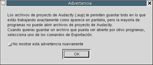 Audacity sólo guarda lo que denomina proyectos. Lo hace a un archivo que tiene la extensión.