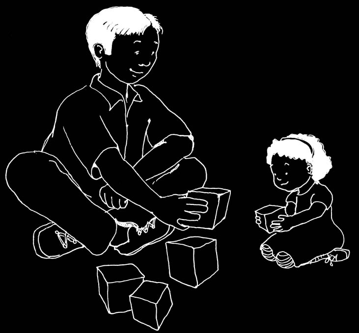 9 Apilar y clasificar Bebés Coloque un objeto delante del bebé y ponga otro encima mientras él le observa. Dele al bebé un objeto para que lo apile. Hable sobre lo que está haciendo.