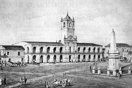 Anexo 4 La Plaza de Mayo en la época colonial > Vista parcial de la Plaza de Mayo en la época colonial.