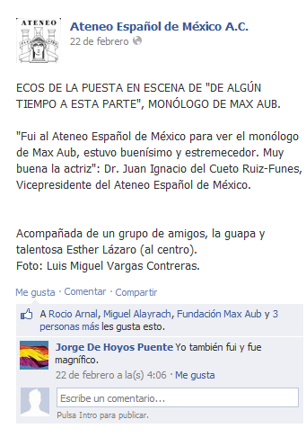 Página14 Comentarios publicados en la página en Facebook del Ateneo Español de México a propósito de unas fotografías del día del estreno.