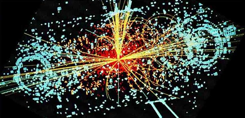 Figura 25: Simulación de un choque de protones en el LHC. Figura 26: Diagrama de producción de partículas supersimétricas en un choque de protones.