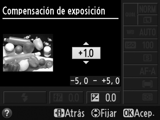 Botón E (N) Dial de control t 0,3 EV +2 EV A Modo M En el modo M, la compensación de exposición afecta únicamente al indicador de