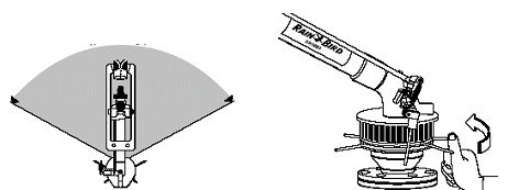 Cuando los mecanismos de control del giro (variables de un fabricante a otro) son activados por los topes, inician el movimiento en sentido opuesto. Fuente: Rainbird (2003). Figura 6.39.