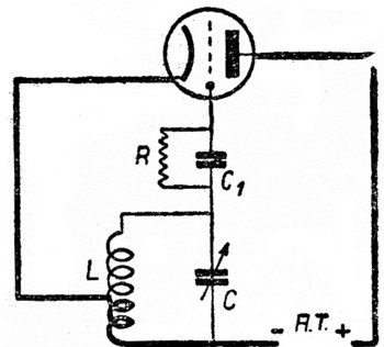 Figura IX. Oscilador ECO. El trayecto de la corriente de placa se halla indicado en trazo grueso.