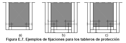 res siguientes: 200 mm. o 17 veces el espesor del tablero hp. En relación a la longitud del elemento de fijación, se aplicará lo indicado en el párrafo 2 del apartado E.5.1.2., véase figura E.7 b).