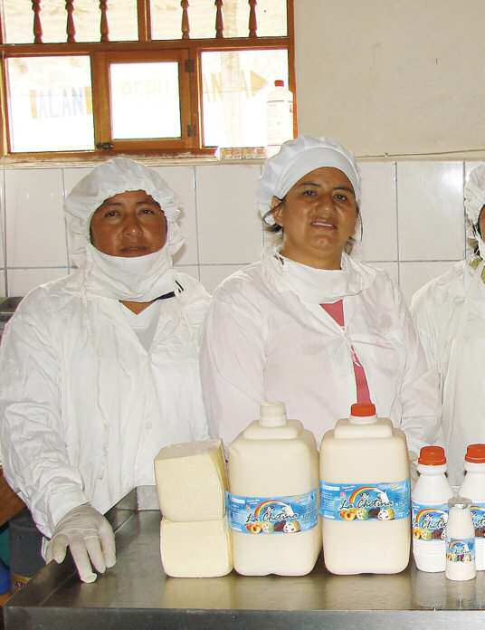 Provincia de Chachapoyas, el Perú: Doris Consuelo Sánchez Santillán (segunda por la izquierda) dirige con éxito un negocio pequeño de fabricación de yogur y otros productos lácteos, que vende