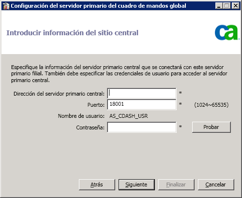 Configuración del cuadro de mandos global Configuración de un sitio de filial Un sitio de filial se debe registrar en el sitio central para activar la sincronización de datos relacionados con el