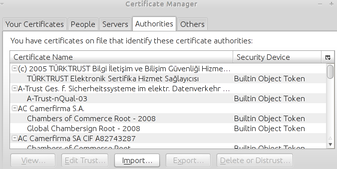 Entidades certificadores registradas en los navegadores: