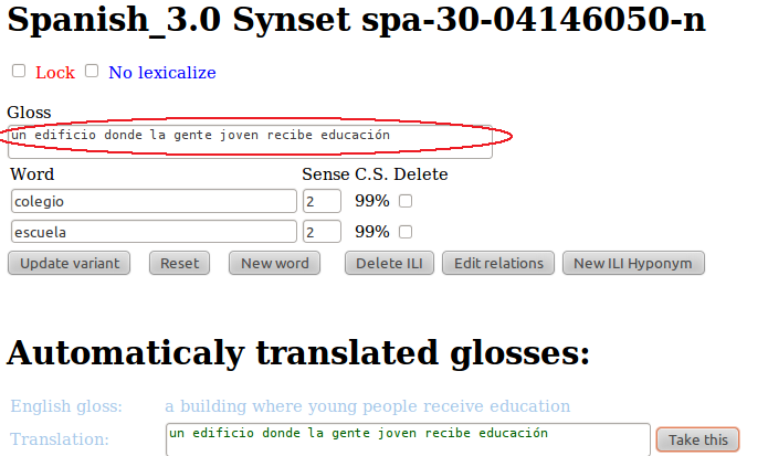 Figura 4.4. Muestra el lugar donde nos aparece la traducción proporcionada por el Google Translate El usuario comprueba que la traducción sea correcta.