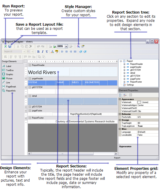 El Diseñador de informes es una nueva interfaz de usuario que le permite modificar y personalizar cada detalle del informe.