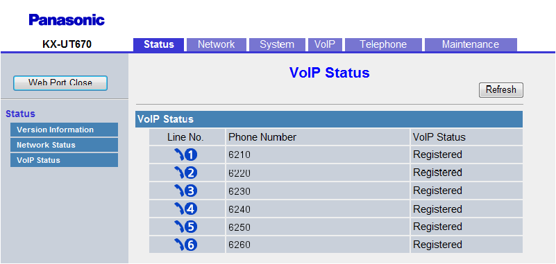 Sección 4 Programación del interface del usuario Web Al hacer clic en [Refresh] se actualiza la información visualizada en la pantalla. 4.3.3.1 VoIP Status Line No.
