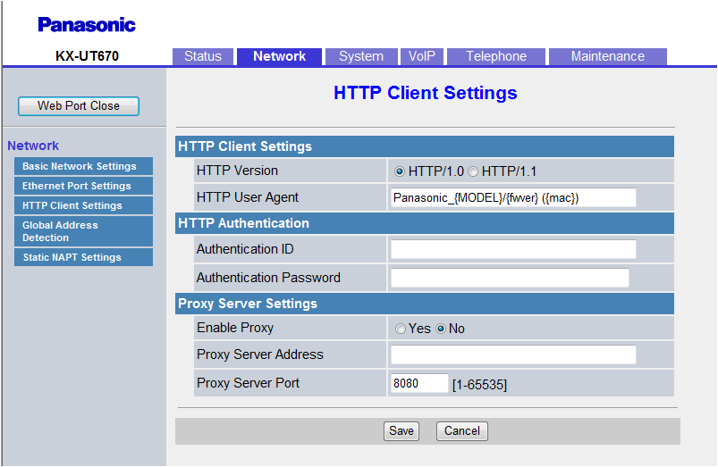 Sección 4 Programación del interface del usuario Web 4.4.3 HTTP Client Settings Esta pantalla permite cambiar los ajustes del cliente HTTP para la unidad.