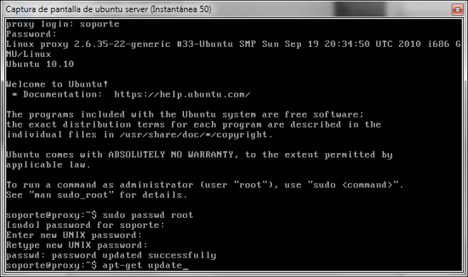 47- Luego actualizamos el Ubuntu server con el siguiente código ( apt-get update ), Enter y