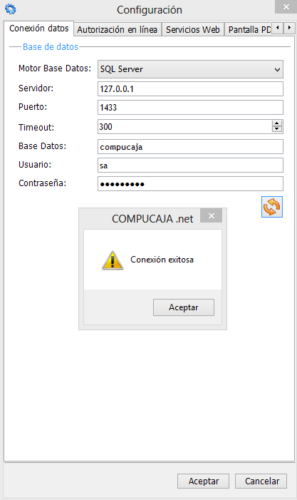 Después de presionar el botón aplicar le pedirá que ingrese los datos de configuración de la conexión de a la base de datos; como se muestra en la siguiente imagen Imagen 4.