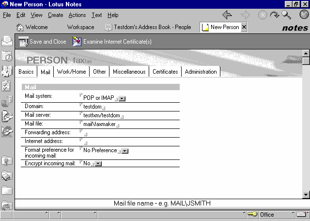 Captura de pantalla 16: Configuración del buzón POP para GFI FaxMaker Paso 3: Configurar el reenvío del dominio 1.