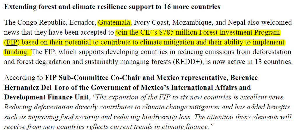 FIP para Guatemala En mayo 2015 el CIF APROBÓ la propuesta de Guatemala para acceder a estos fondos por aproximadamente US$40 Millones.