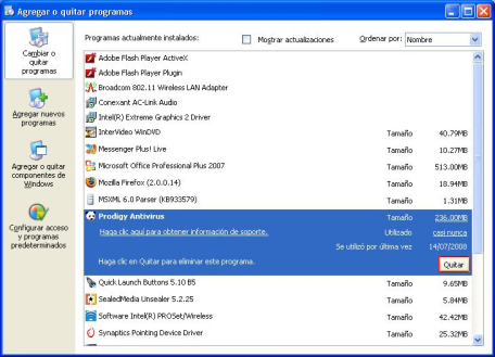 Desinstalación manual de otros Antivirus Si quiere saber la forma de desinstalar manualmente otro antivirus aquí te indicamos brevemente como puedes hacerlo. Windows XP Windows Vista Windows 7 A.