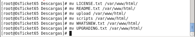 5. Movemos estos archivos al directorio /var/www/html *** Con ls podemos validar (estando ubicados en /var/www/html) que los archivos si se hayan trasladado correctamente *** 6.