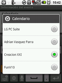 En el calendario de android debe aparecer el nuevo calendario de nombre FunV10. Esto indica que la configuración esta correcta.