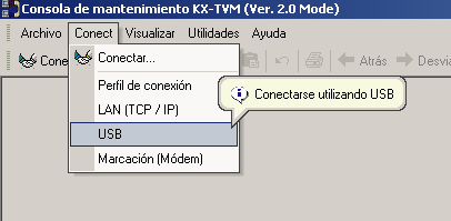 3.3 Inicio de Consola de mantenimiento KX-TVM 4. Se visualizará la ventana principal. Nota Puede cambiar el idioma haciendo clic en Utilidades Ajustar idioma.