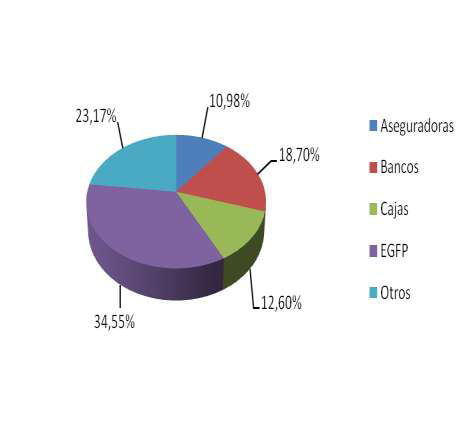 CAPÍTULO I. ESTRUCTURA DE LOS MERCADOS El siguiente gráfico representa la distribución total de las instituciones promotoras: DISTRIBUCIÓN DE LOS PROMOTORES DE FONDOS DE PENSIONES 2.