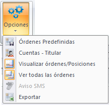 Menú operar Operar con Visual Chart V En el menú Operar de Visual Chart V, hay una serie de comandos que se utilizan para lanzar órdenes mediante el sistema Direct Access: ABRIR POSICIONES MODIFICAR