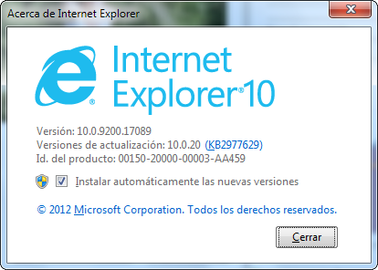 4.2 Microsoft Internet Explorer El navegador Internet Explorer debe ser siempre la versión de 32 bits (aunque el sistema operativo sea de 64 bits).