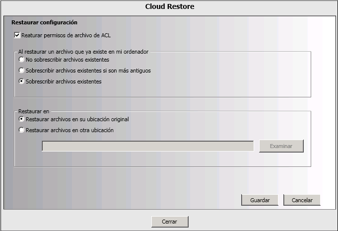 Ilustración 10 - Restauración de archivos desde Cloud Restore Si antes de dar al botón Restaurar queremos ver cómo se va a