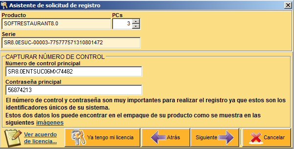 Registro de Sucursales 5.7 Seleccione la sucursal a registrar y presione el botón registrar. Seleccione la opción ONLINE y configure el número de PC s que adquirió para la sucursal (Por defecto #3 ).