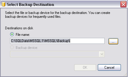 Backup Destination, desde el que el usuario puede elegir dónde se guardará la copia de seguridad escribiendo la ruta
