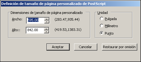 IMPRESIÓN 59 Tamaños de página personalizados para el controlador de impresora PostScript para Windows Cuando defina o edite un tamaño de página personalizado, o imprima su trabajo en un tamaño de