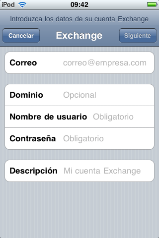 5.3 Acceso al correo Exchange desde ipad, iphone e ipod Touch A partir de la versión 2.
