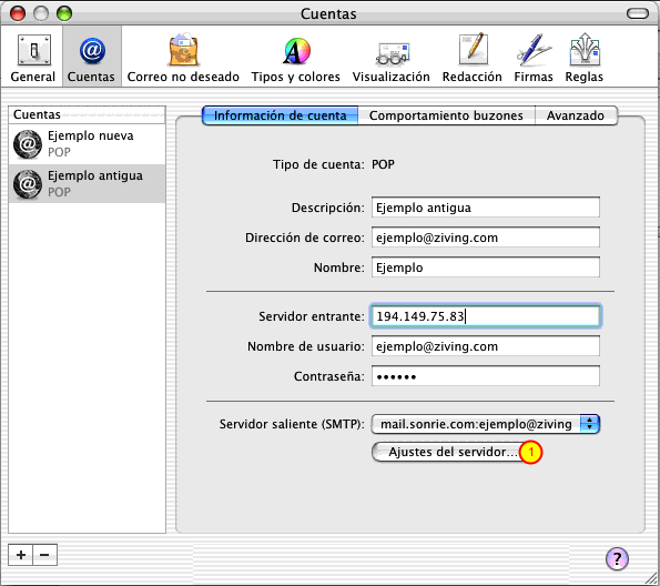 Modificar el servidor saliente SMTP En el menú del servidor saliente elegir la opción "Editar lista de servidores.